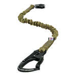  - Personal retention lanyard for a helicopter or an extraction mission - Equipped with MIL-SPEC 5625 tubular webbing - A Kong Frog quick release snap shackle with a non-reflective black oxide finish on one end and a 5,000 lb rated dual locking snap hook on the other - 1" wide Internal Elastic Bungee keeps the fully extended length down to approximately 30% and makes it useful for any retention purposes in any industry - Proudly made in USA
