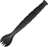 Food and water approved Grilamid construction. The Tactical Spork is equipped with a fork/spoon combo and has a 2.5” plastic serrated blade in the handle. The blade is accessed by pulling the spork apart from the extreme ends.