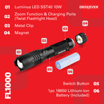 FL1000 1200 Lumen LED Rechargeable Flashlight