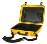 This unique watertight, airtight, dustproof, crush resistant computer case holds laptops up to 11 - 5/8 x 14-1/8 x 2" (with a 16.1" screen) and comes with a padded, detachable shoulder strap for easy carrying. 