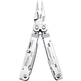 Features one-handed flip opening and gear driven compound leverage for double the plier power.