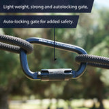 SWIFT: Cold forged, modified D-shaped, aluminum carabiner with an auto locking spring loaded gate and snag free key nose. Perfect for arborist, belaying and climbing because it is easy to use with one hand and extra large 1" gate clearance.