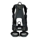 The H-style harness is a heavy duty full body harness featuring Raptor™ quick release aluminum buckles on chest, waist and legs for easy on/off. Aluminum, lightweight D-rings are included on the side, back and front of the harness. Constructed of 7,000 lb rated MIL-SPEC 13 webbing and includes fast-pass steel adjustable buckles for safe and quick adjustments. Features foam padding on shoulders and waist.